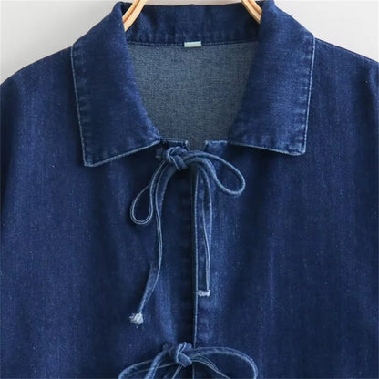 Damen - Hemd - Locker - Washed Denim mit Schnürung - Herbst