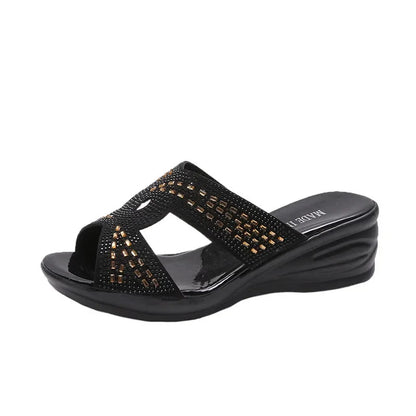 Damen-Sandalen- Bohème- Strass- offene Zehen- Gummi- Sommer