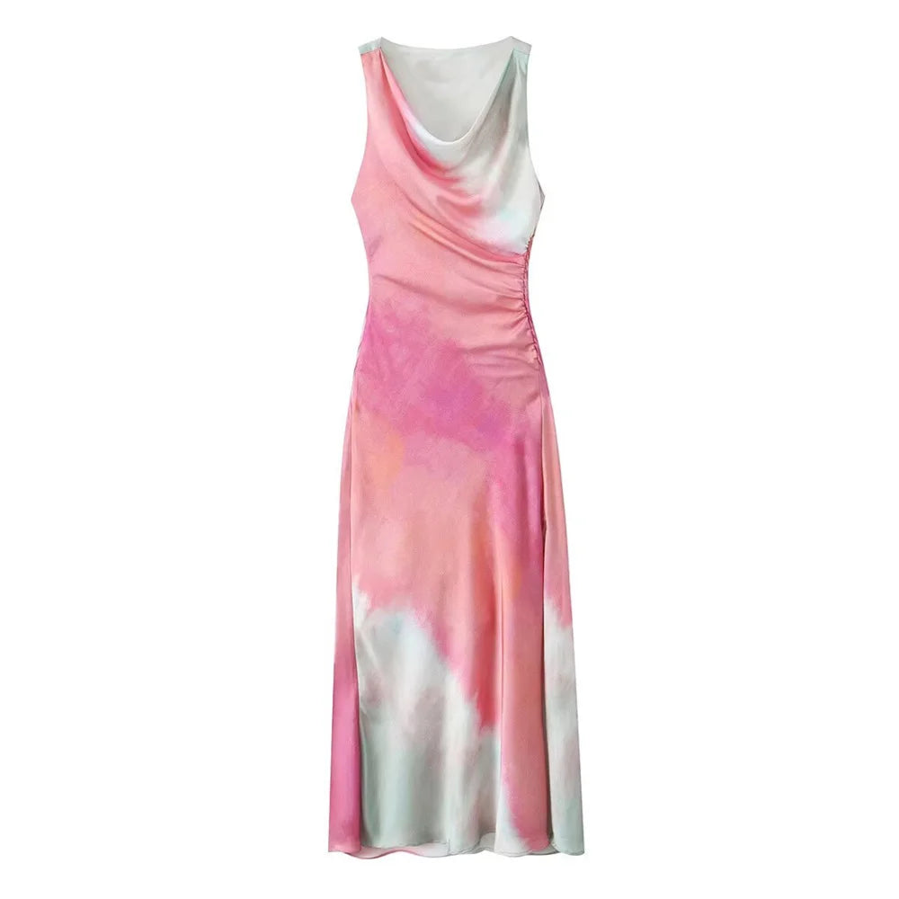 Damen - Midikleid - Schlankmachendes ärmelloses Tie-Dye - Sommer