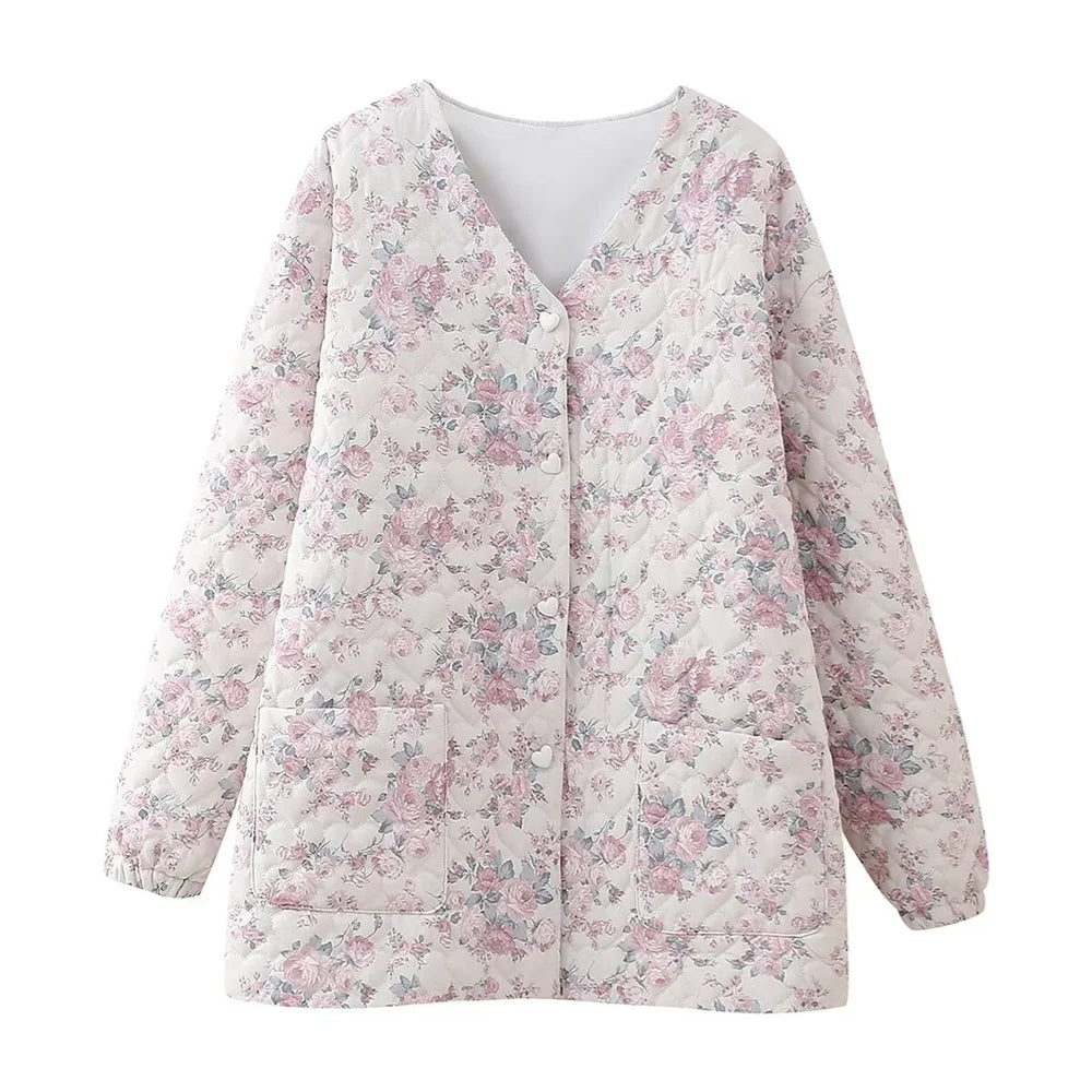 Damen - Jacke - Gesteppt, Creme Flower Love - Casual - Herbst