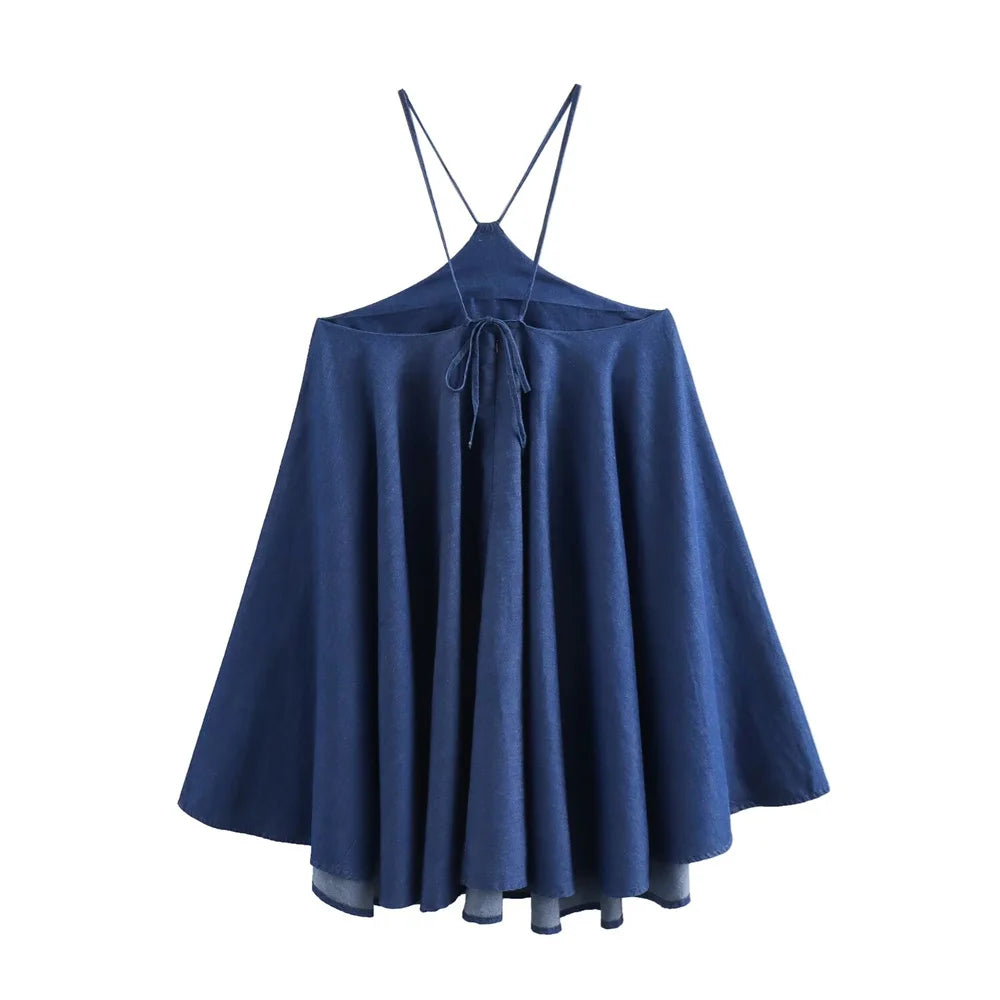 Damen - Kleid mit Denim-Saum - Schlanke Passform - Sommer