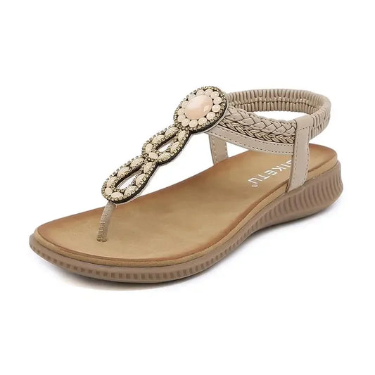 Damen - Sandalen - PU/Gummi - Bohemian Crystal - Flats - Sommer