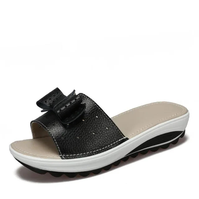 Damen-Sandalen-Zweiriemen-Offene Zehe-Flach-Spaltleder-Sommer