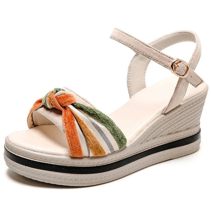 Damen - Sandalen -PU/Gummi - Keilabsatz - Fesselriemchen - Sommer