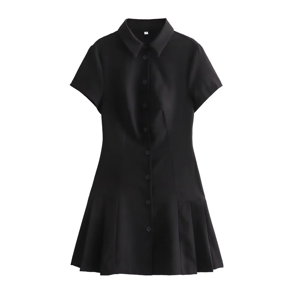 Damen - Minikleid mit Polokragen - Kurze Ärmel - Casual - Alle Jahreszeiten