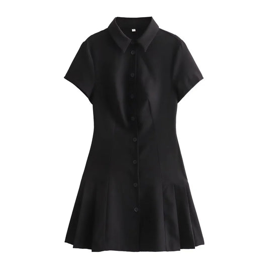 Damen - Minikleid mit Polokragen - Kurze Ärmel - Casual - Alle Jahreszeiten