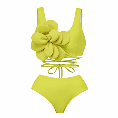 Damen-Bikini – Hohe Taille, Blumenmuster, Überwurf – Sommer