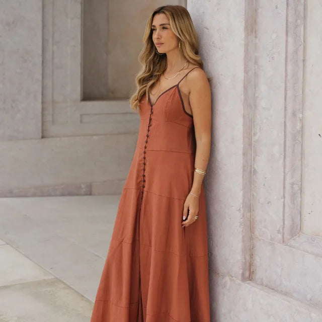 Damen - Maxikleid - Baumwolle Sexy Ärmellos - V-Ausschnitt - Sommer