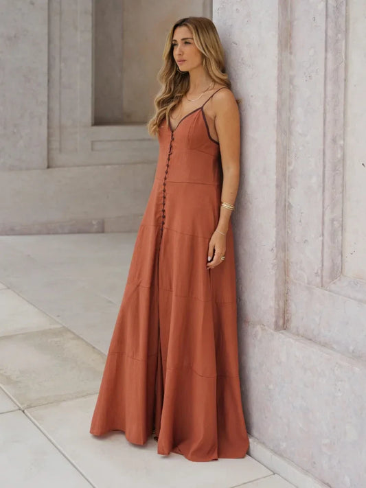 Damen - Maxikleid - Baumwolle Sexy Ärmellos - V-Ausschnitt - Sommer