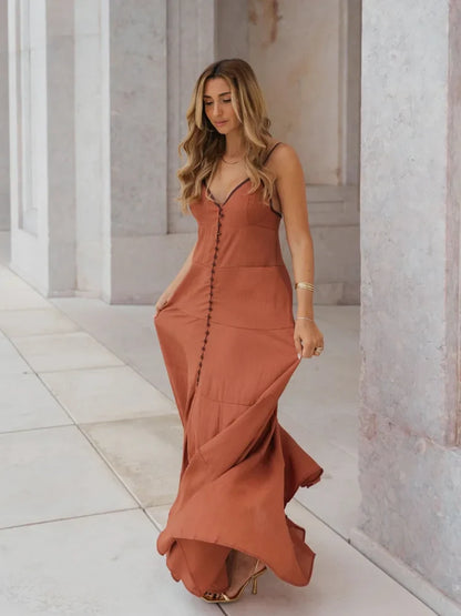 Damen - Maxikleid - Baumwolle Sexy Ärmellos - V-Ausschnitt - Sommer