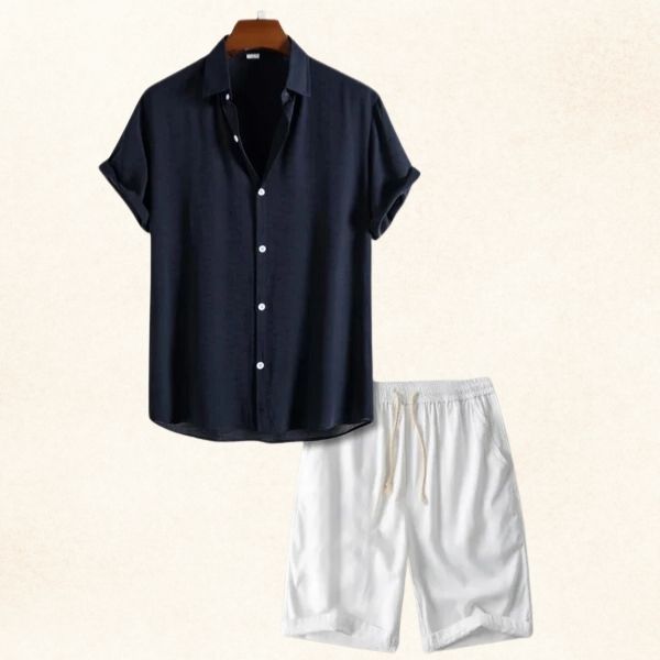 Sommertaugliches Leinen-Polo und Shorts-Set für Männer