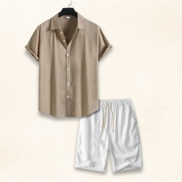 Sommertaugliches Leinen-Polo und Shorts-Set für Männer