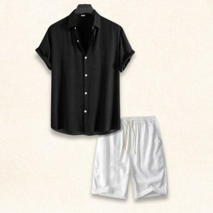 Sommertaugliches Leinen-Polo und Shorts-Set für Männer