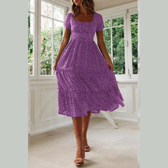 Damen- Kleid- Bohème- langer Blumendruck- Baumwolle- Sommer