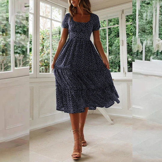 Damen- Kleid- Bohème- langer Blumendruck- Baumwolle- Sommer