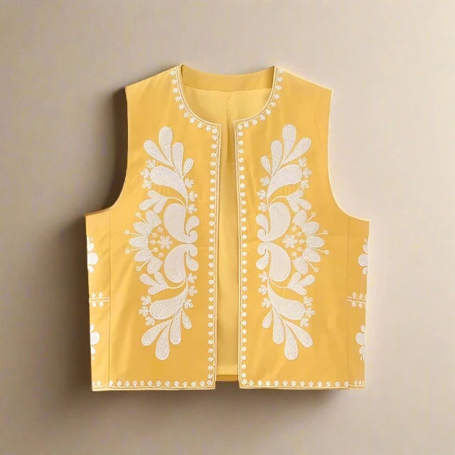 Damen-Weste- Vintage-Blumenstickerei- Baumwolle- Sommer