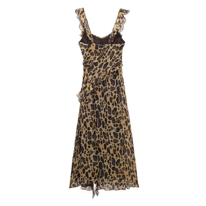 Damen- Kleid- ärmellos Leopardenprint- Baumwolle- Sommer