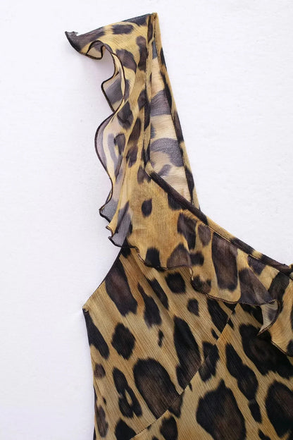 Damen- Kleid- ärmellos Leopardenprint- Baumwolle- Sommer