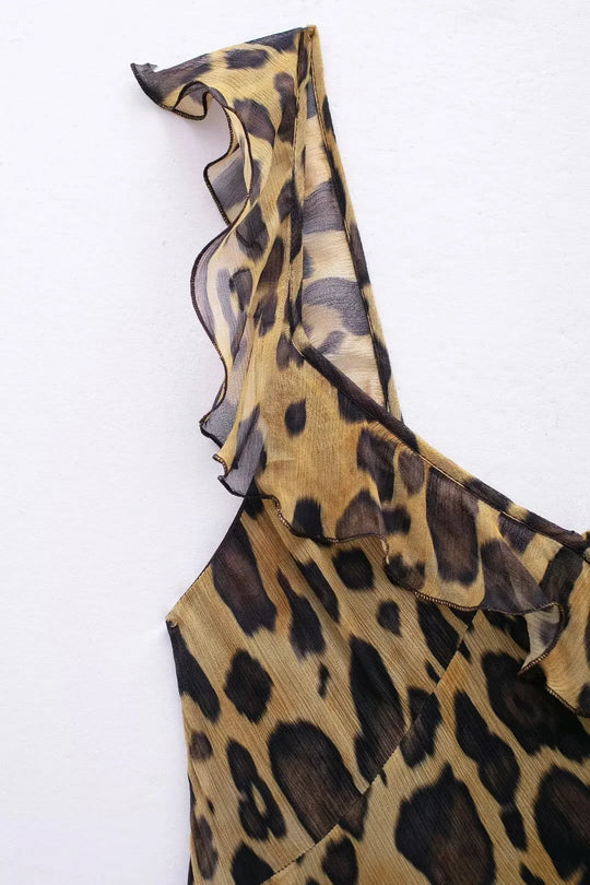 Damen- Kleid- ärmellos Leopardenprint- Baumwolle- Sommer