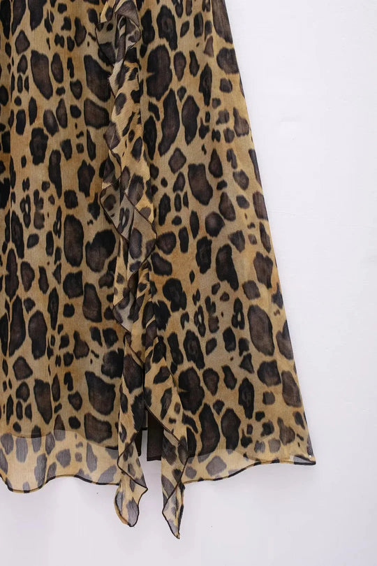 Damen- Kleid- ärmellos Leopardenprint- Baumwolle- Sommer