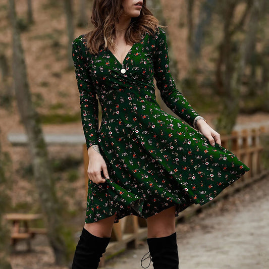Damen- Kleid- Vintage Blumendruck- Baumwolle- Sommer
