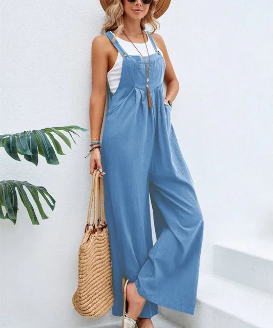 Damen - Jumpsuit - Baumwolle, Leinen, Polyester - Weites Bein - Sommerform