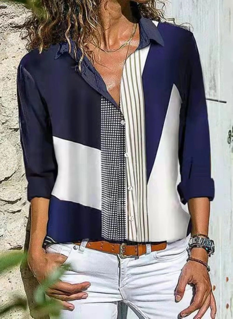 Sandra Schmal geschnittene Bluse mit Patchwork