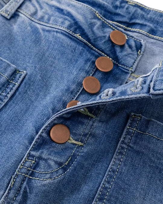 Hüftjeans mit ausgestelltem Bein Button Fly Booty