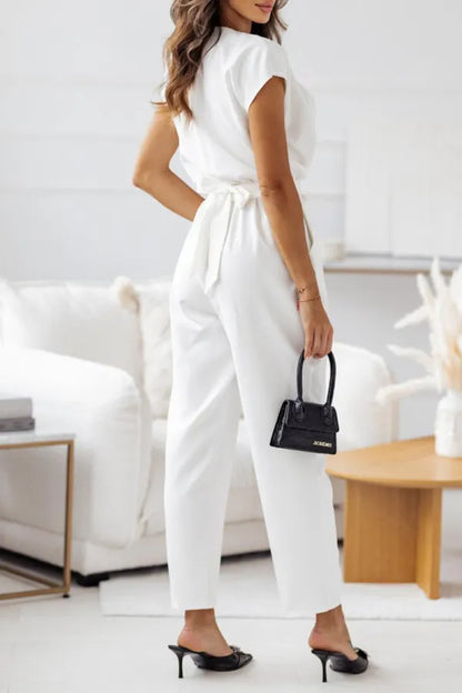 Eleganter V-Ausschnitt mit Gürtel Design Jumpsuit ideal für Party