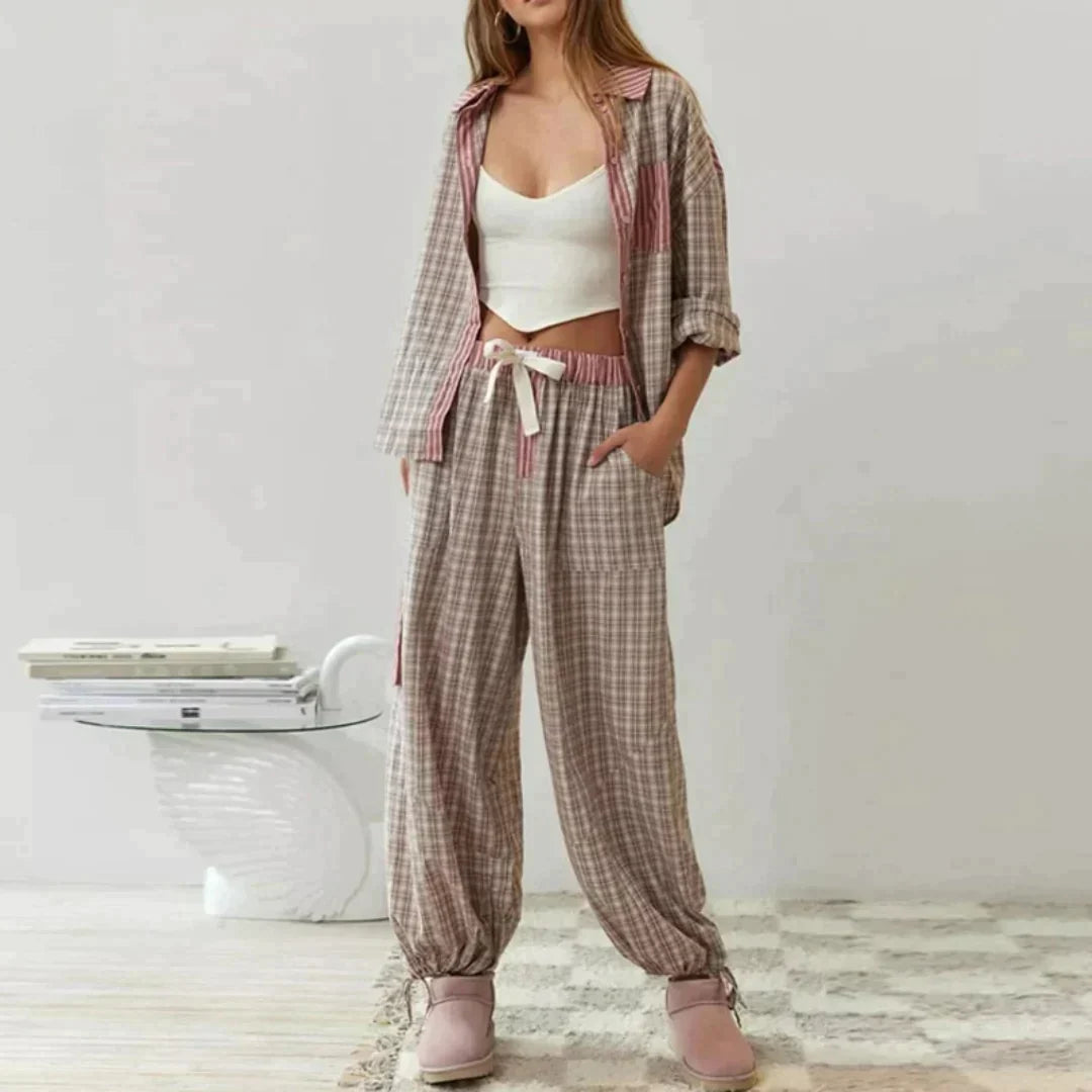 Locker-bequemes Streifen-Pyjama-Set für Frauen