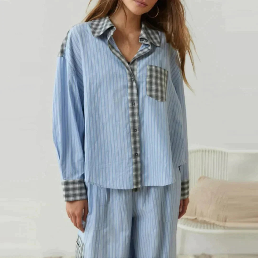 Locker-bequemes Streifen-Pyjama-Set für Frauen