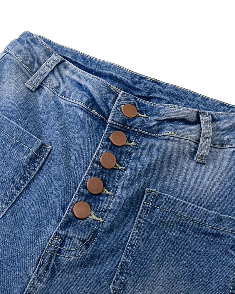 Hüftjeans mit ausgestelltem Bein Button Fly Booty