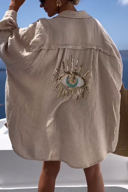 Greta Trendiges Hemd mit Pailletten und Perlen