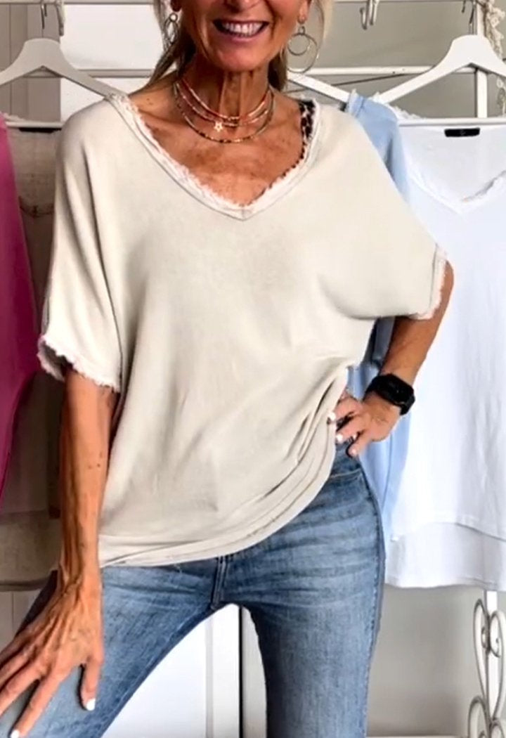 Solide Farbe V-Ausschnitt Damen Top für bequeme Sommer-Look