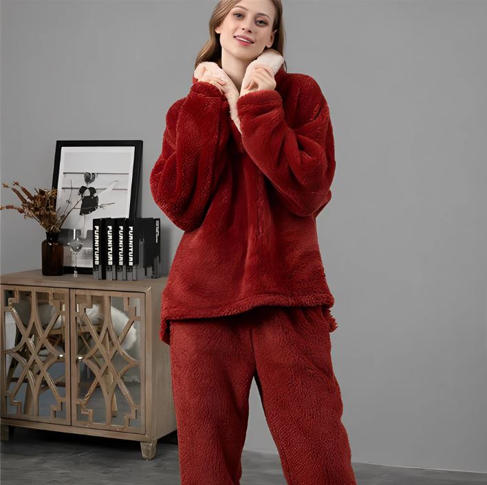 Damen - Pyjama Set - Flanell Fleece Plüsch - Bequeme Nachtwäsche - Herbst