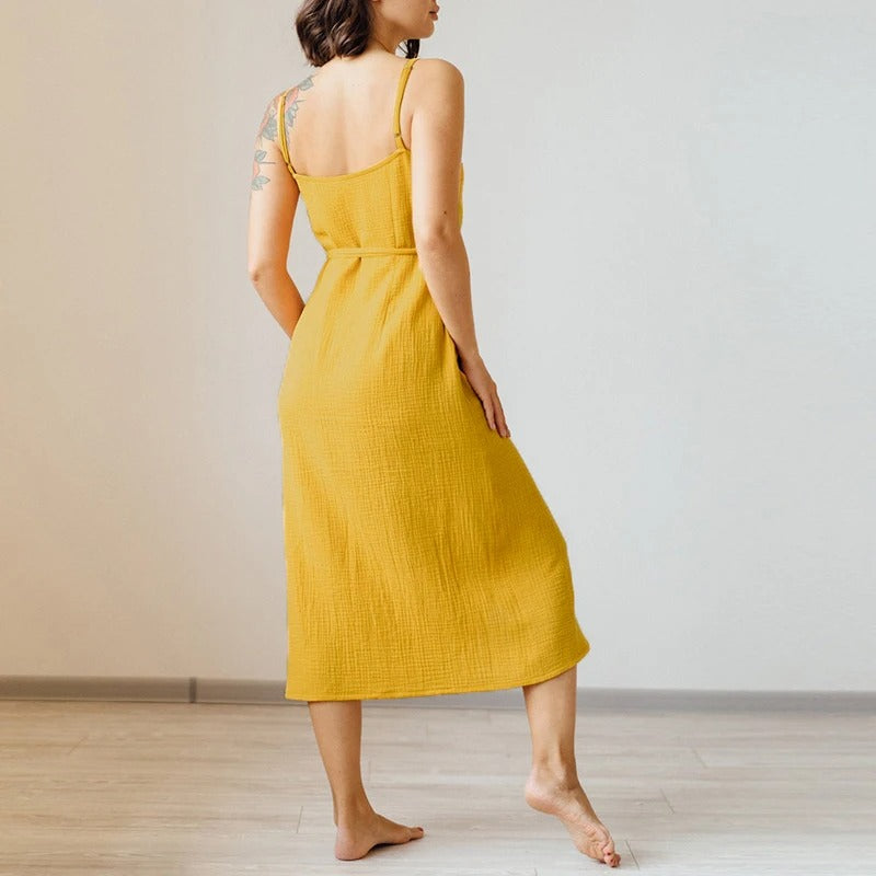 Ärmelloses Sommerkleid aus Baumwoll Crêpe Mesh mit V Ausschnitt