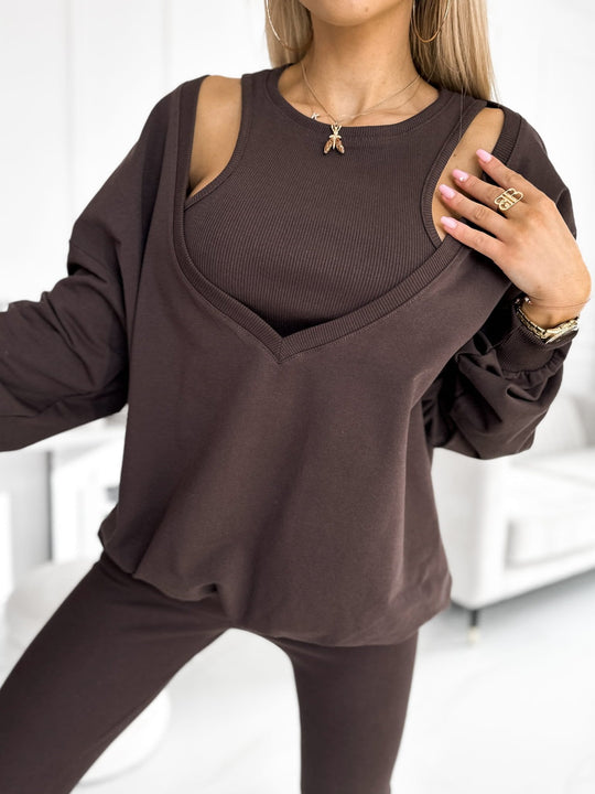 Dreiteiliges Set Sweatshirt in Uni-Farbe