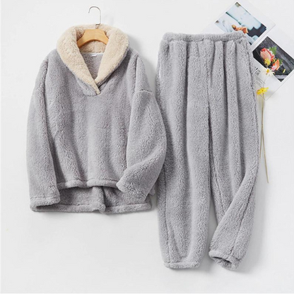 Damen - Pyjama Set - Flanell Fleece Plüsch - Bequeme Nachtwäsche - Herbst