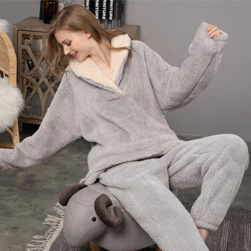 Damen - Pyjama Set - Flanell Fleece Plüsch - Bequeme Nachtwäsche - Herbst