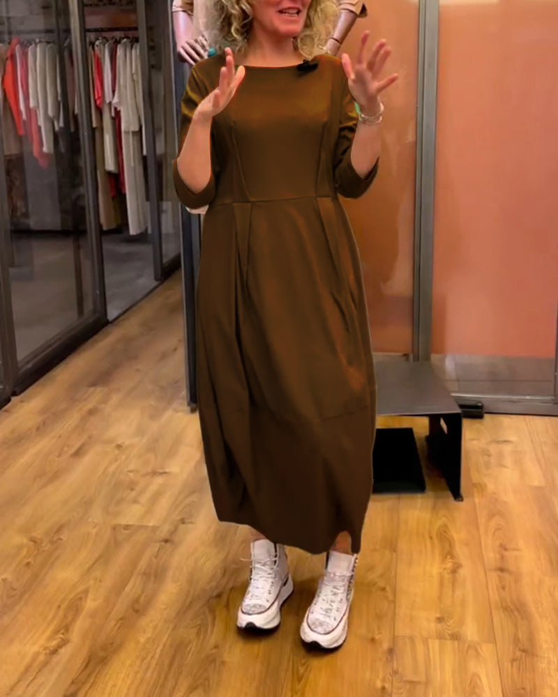 Frida Kleid mit 3/4 Ärmeln und Rundhalsausschnitt