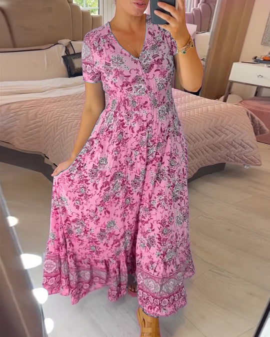 Rhea V-Ausschnitt Kleid mit Blumendruck