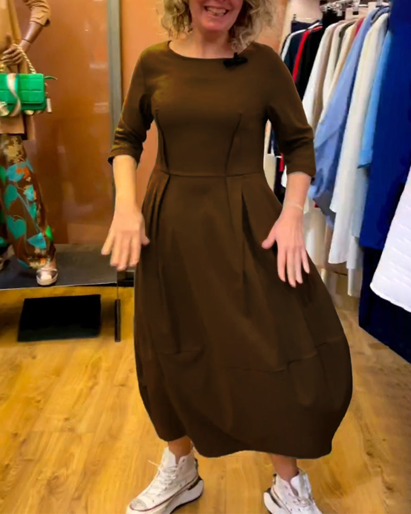 Frida Kleid mit 3/4 Ärmeln und Rundhalsausschnitt