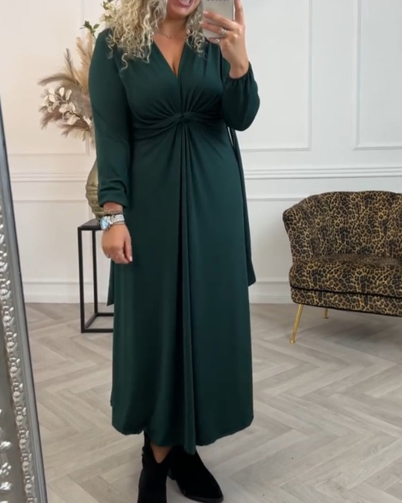 Greta Sexy einfarbiges Kleid mit langen Ärmeln