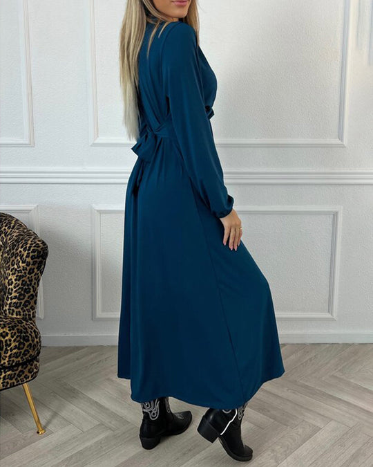 Greta Sexy einfarbiges Kleid mit langen Ärmeln