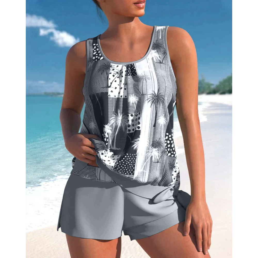 Damen Tankini Badeanzug mit Kokosnuss Druck für Strandbekleidung