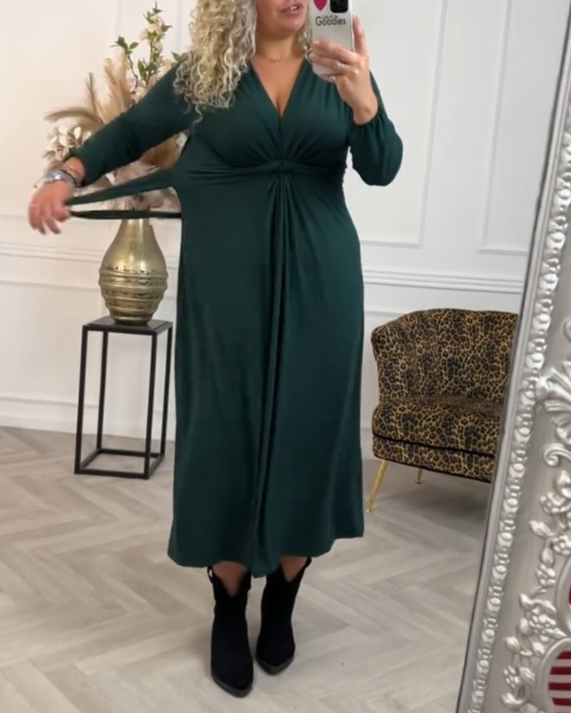 Greta Sexy einfarbiges Kleid mit langen Ärmeln