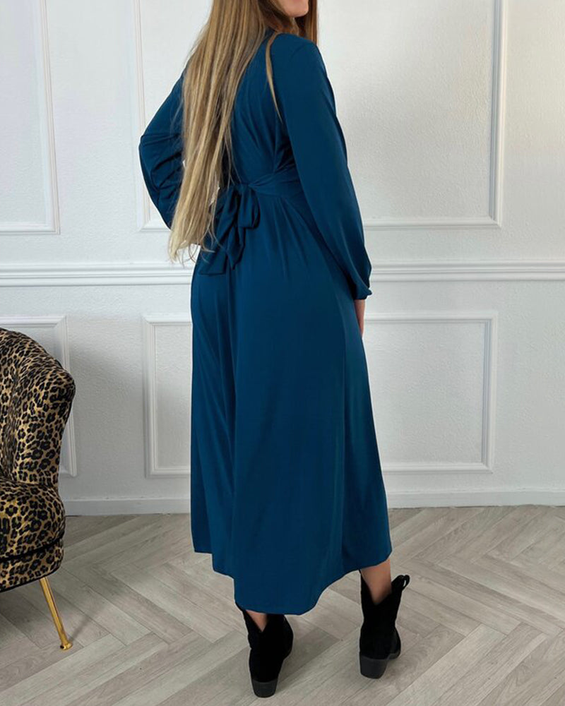 Greta Sexy einfarbiges Kleid mit langen Ärmeln