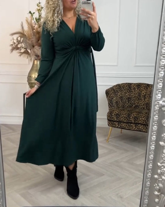 Greta Sexy einfarbiges Kleid mit langen Ärmeln