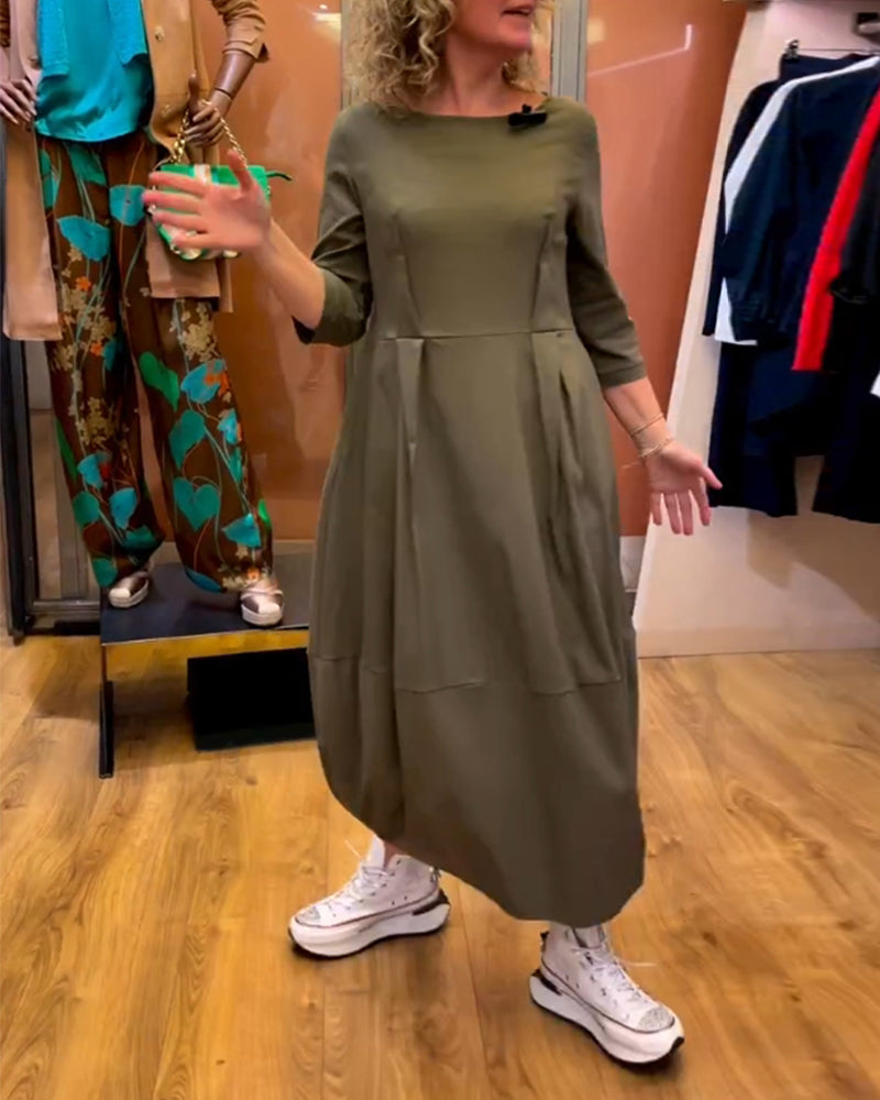 Frida Kleid mit 3/4 Ärmeln und Rundhalsausschnitt