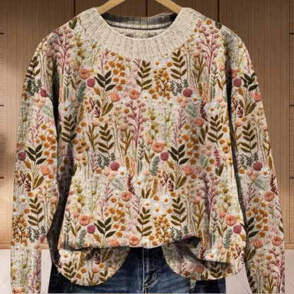 Frauen - Pullover - Grobnadel Wolle Kleine Blume bedruckt - Herbst